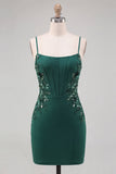 Dark Green Corset Bodycon Applique Short Homecoming Dress with Lace-up Back