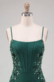 Dark Green Corset Bodycon Applique Short Homecoming Dress with Lace-up Back