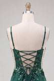 Dark Green Corset Bodycon Applique Short Homecoming Dress with Lace-up Back