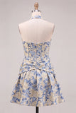 Halter A Line Corset Jacquard Floral Red Homecoming Dress
