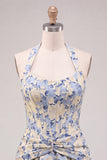 Halter A Line Corset Jacquard Floral Red Homecoming Dress