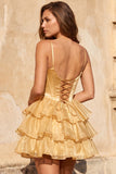 Pink A Line Tiered Corset Beaded Short Homecoming Dress with Lace-up Back
