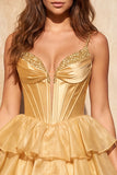 Pink A Line Tiered Corset Beaded Short Homecoming Dress with Lace-up Back