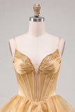 Pink A Line Tiered Corset Beaded Short Homecoming Dress with Lace-up Back
