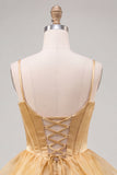 Pink A Line Tiered Corset Beaded Short Homecoming Dress with Lace-up Back