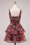 Red Flower Square Neck A Line Homecoming Dress