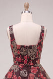 Red Flower Square Neck A Line Homecoming Dress