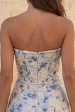 Sweetheart Light Blue Floral Jacquard Corset Bodycon Short Homecoming Dress
