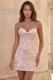 Sweetheart Light Blue Floral Jacquard Corset Bodycon Short Homecoming Dress
