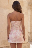 Sweetheart Light Blue Floral Jacquard Corset Bodycon Short Homecoming Dress