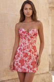 Sweetheart Light Blue Floral Jacquard Corset Bodycon Short Homecoming Dress