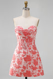 Sweetheart Light Blue Floral Jacquard Corset Bodycon Short Homecoming Dress
