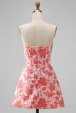 Sweetheart Light Blue Floral Jacquard Corset Bodycon Short Homecoming Dress