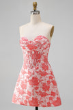 Sweetheart Light Blue Floral Jacquard Corset Bodycon Short Homecoming Dress