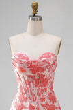 Sweetheart Light Blue Floral Jacquard Corset Bodycon Short Homecoming Dress