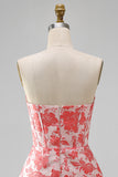 Sweetheart Light Blue Floral Jacquard Corset Bodycon Short Homecoming Dress