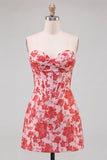 Sweetheart Light Blue Floral Jacquard Corset Bodycon Short Homecoming Dress