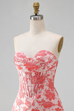 Sweetheart Light Blue Floral Jacquard Corset Bodycon Short Homecoming Dress