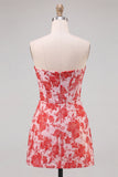 Sweetheart Light Blue Floral Jacquard Corset Bodycon Short Homecoming Dress