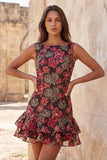 Red Flower Bateau Neck Short Homecoming Dress with Ruffles