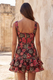 Red Flower Bateau Neck Short Homecoming Dress with Ruffles