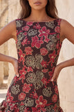 Red Flower Bateau Neck Short Homecoming Dress with Ruffles