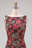 Red Flower Bateau Neck Short Homecoming Dress with Ruffles