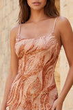 Orange Bodycon Sequin Short Homecoming Dress with Lace-up Back