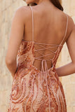 Orange Bodycon Sequin Short Homecoming Dress with Lace-up Back