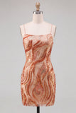 Orange Bodycon Sequin Short Homecoming Dress with Lace-up Back