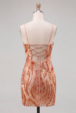 Orange Bodycon Sequin Short Homecoming Dress with Lace-up Back