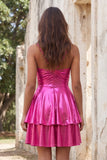 Metallic Gold A Line Tiered Spaghetti Straps Short Homecoming Dress