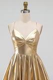 Metallic Gold A Line Tiered Spaghetti Straps Short Homecoming Dress