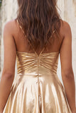 Metallic Gold A Line Tiered Spaghetti Straps Short Homecoming Dress