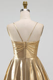Metallic Gold A Line Tiered Spaghetti Straps Short Homecoming Dress