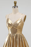 Metallic Gold A Line Tiered Spaghetti Straps Short Homecoming Dress