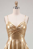 Metallic Gold A Line Tiered Spaghetti Straps Short Homecoming Dress