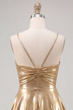 Metallic Gold A Line Tiered Spaghetti Straps Short Homecoming Dress
