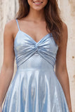 Metallic Gold A Line Tiered Spaghetti Straps Short Homecoming Dress