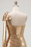 One Shoulder Red Metallic Ruched Asymmetrical Short Homecoming Dress with Bow