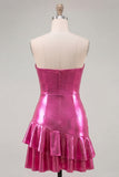 Fuchsia Metallic Sweetheart Ruched Ruffle Short Homecoming Dress