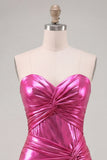 Fuchsia Metallic Sweetheart Ruched Ruffle Short Homecoming Dress