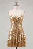 Fuchsia Metallic Sweetheart Ruched Ruffle Short Homecoming Dress