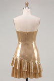Fuchsia Metallic Sweetheart Ruched Ruffle Short Homecoming Dress