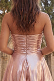 Strapless Gold Metallic Ruched A Line Homecoming Dress with Ruffles