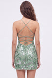 Light Green Bodycon Sequin Homecoming Dress with Lace-up Back