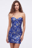 Strapless Royal Blue Sequin Bodycon Short Homecoming Dress