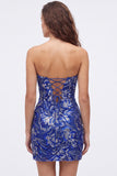 Strapless Royal Blue Sequin Bodycon Short Homecoming Dress
