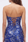 Strapless Royal Blue Sequin Bodycon Short Homecoming Dress