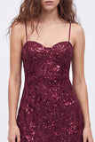 Sequin Burgundy Spaghetti Straps Short Homecoming Dress with Lace-up Back